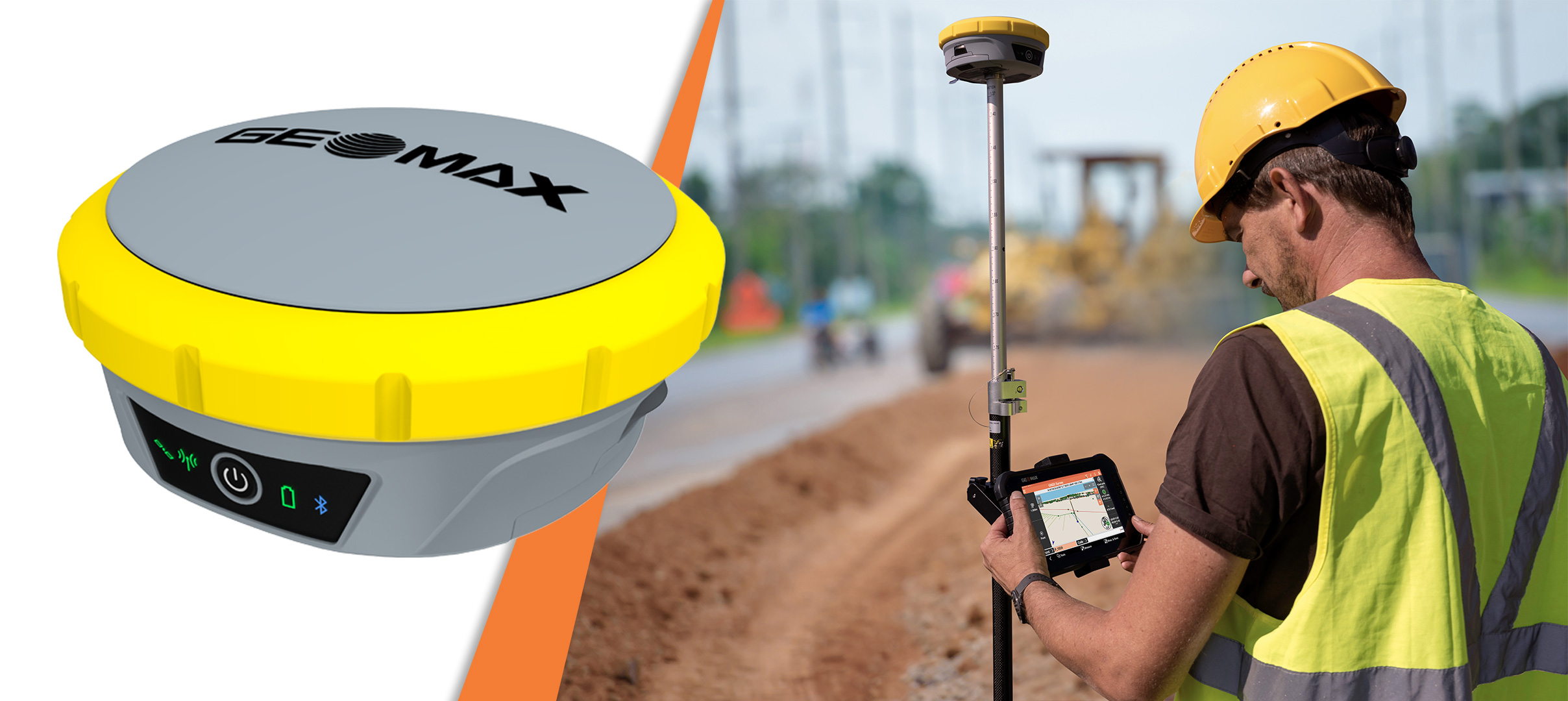 GeoMax Zenith55 — GNSS смарт антена на щок, геодезист с контролер на строителен обект
